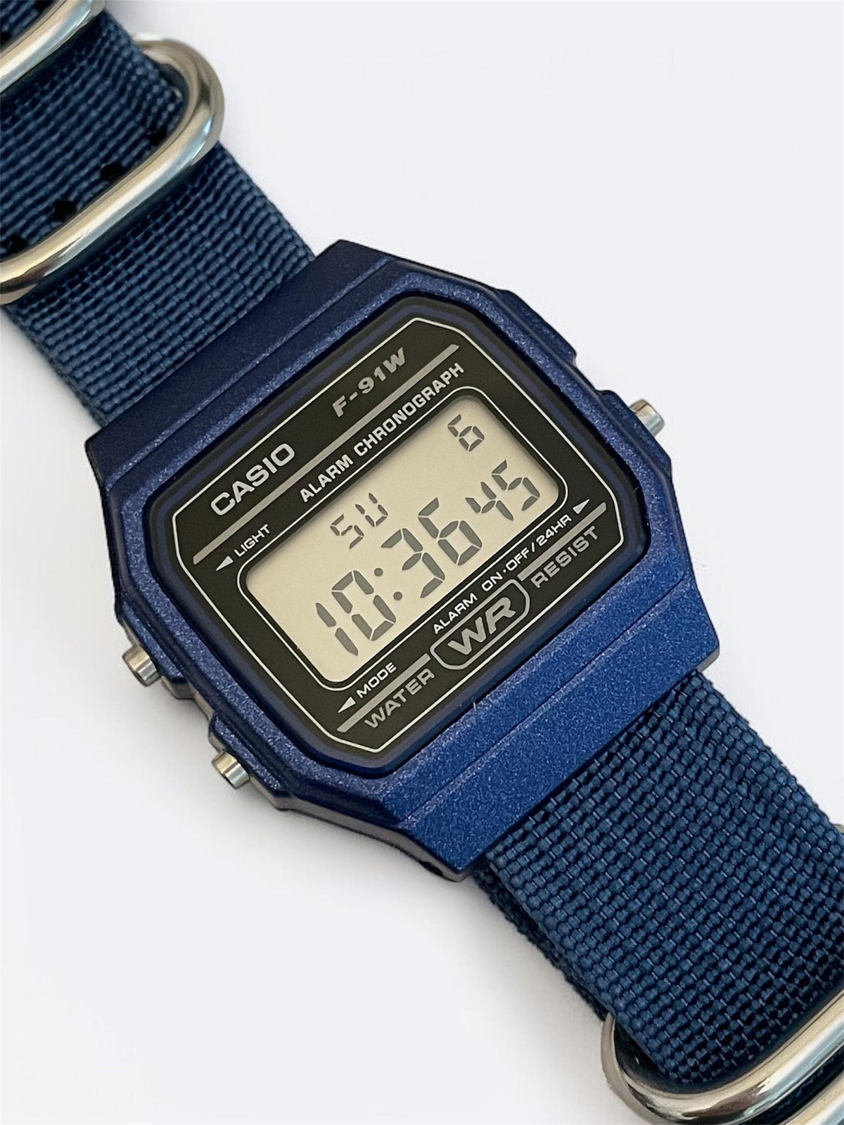 Custom Casio F91W Watch, Blue, Blue NATO Strap