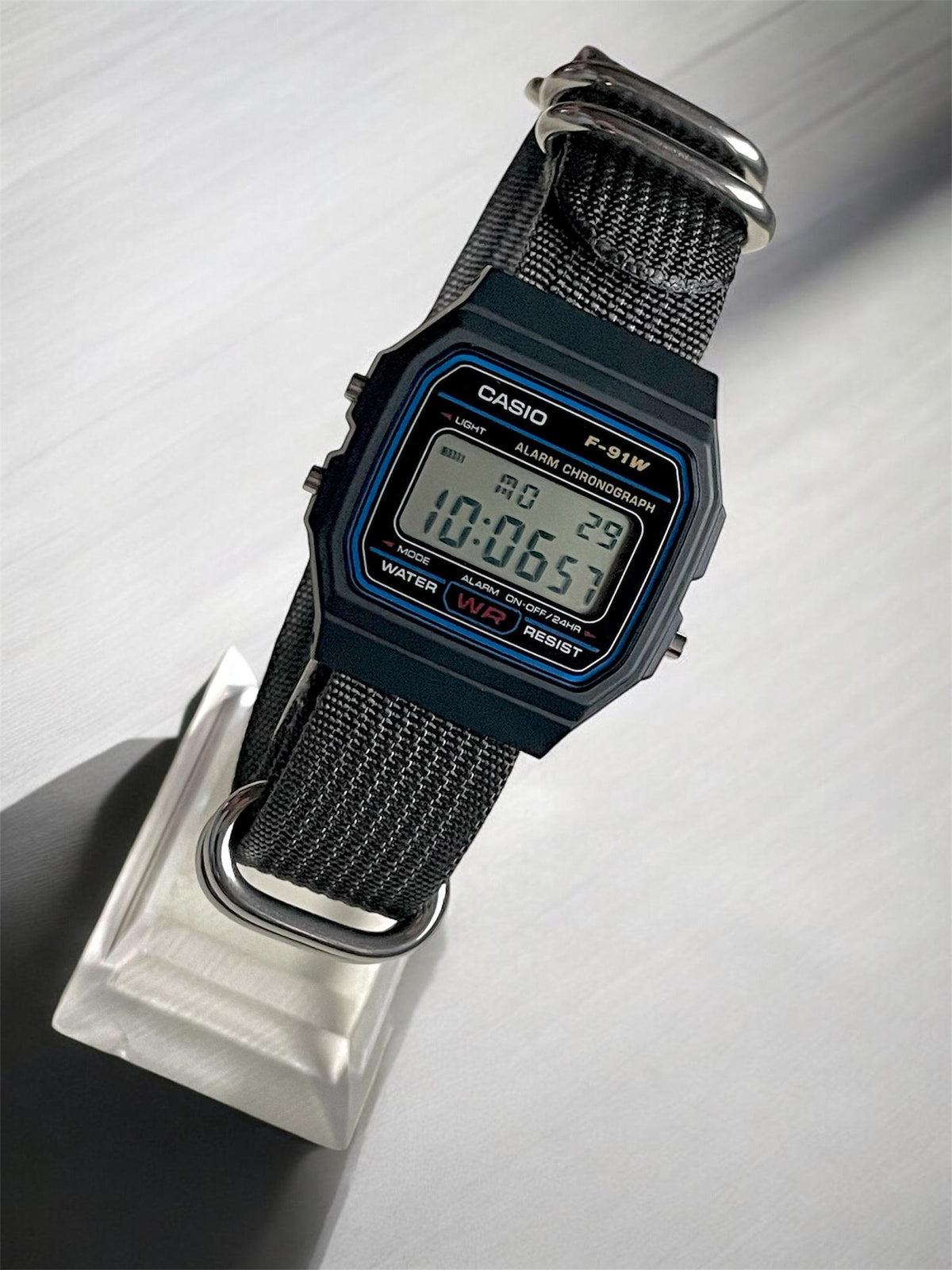 Custom Casio F91W Watch, Black, Gray Strap