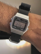 Custom Casio F91W Watch, Silver, Black NATO Strap