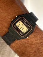 Custom Casio F91W Watch, Black, Black Metal Band