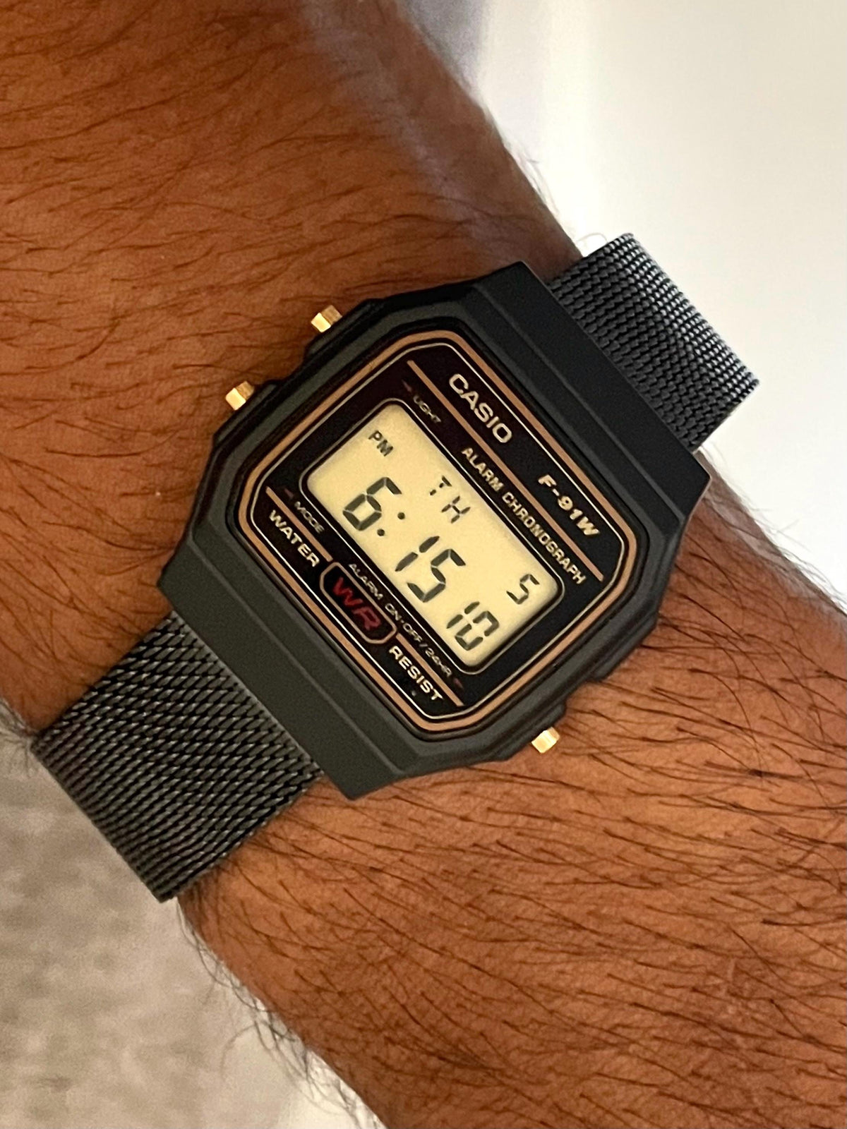 Custom Casio F91W Watch, Black, Black Metal Band