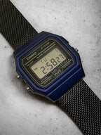 Custom Casio F91W Watch, Blue, Black Metal Band