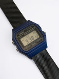 Custom Casio F91W Watch, Blue, Black Metal Band