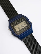 Custom Casio F91W Watch, Blue, Black Metal Band