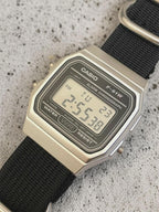 Custom Casio F91W Watch, Silver, Black NATO Strap