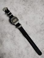 Custom Casio F91W Watch, Dark Silver, Black Nylon Strap