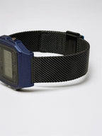 Custom Casio F91W Watch, Blue, Black Metal Band