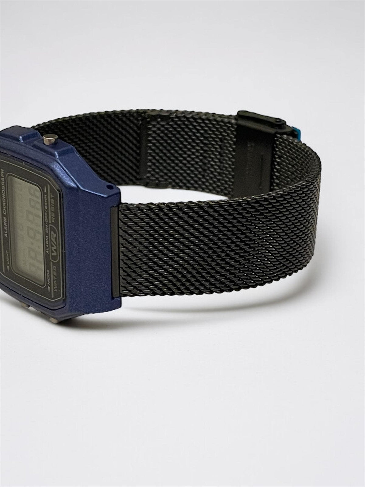 Custom Casio F91W Watch, Blue, Black Metal Band