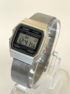 Custom Casio F91W Watch, Silver, Silver Metal Band