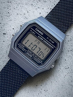 Custom Casio F91W Watch, Dark Silver, Black Metal Band