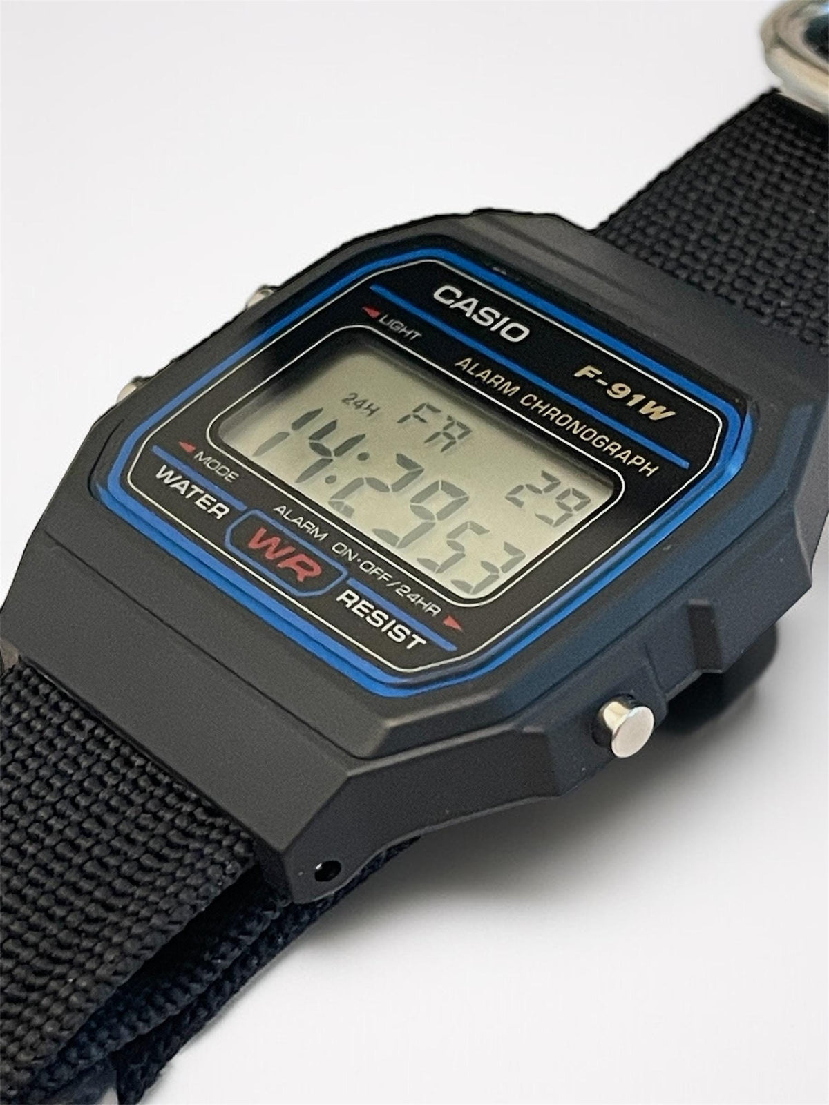 Custom Casio F91W Watch, Black, Black NATO Strap