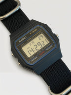 Custom Casio F91W Watch, Black, Black NATO Strap