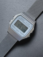 Custom Casio F91W Watch, White, Silver Metal Band