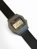 Custom Casio F91W Watch, Dark Silver, Black Metal Band