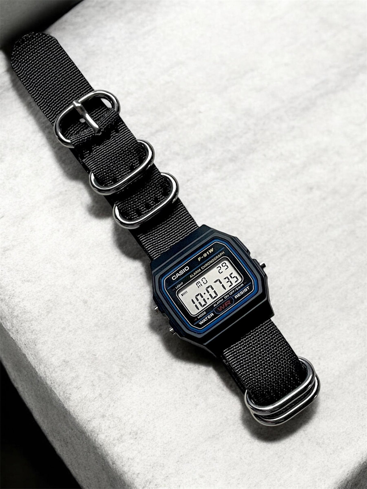 Custom Casio F91W Watch, Black, Gray Strap