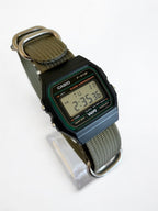 Custom Casio F91W Watch, Black, Army Green Nylon Strap