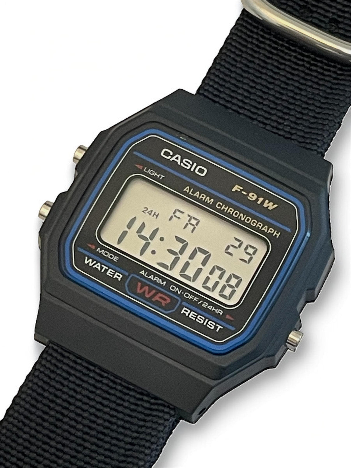 Custom Casio F91W Watch, Black, Black NATO Strap