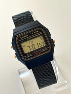 Custom Casio F91W Watch, Black, Black Metal Band