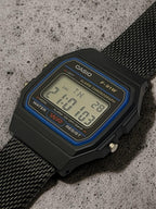 Custom Casio F91W Watch, Black, Black Metal Band