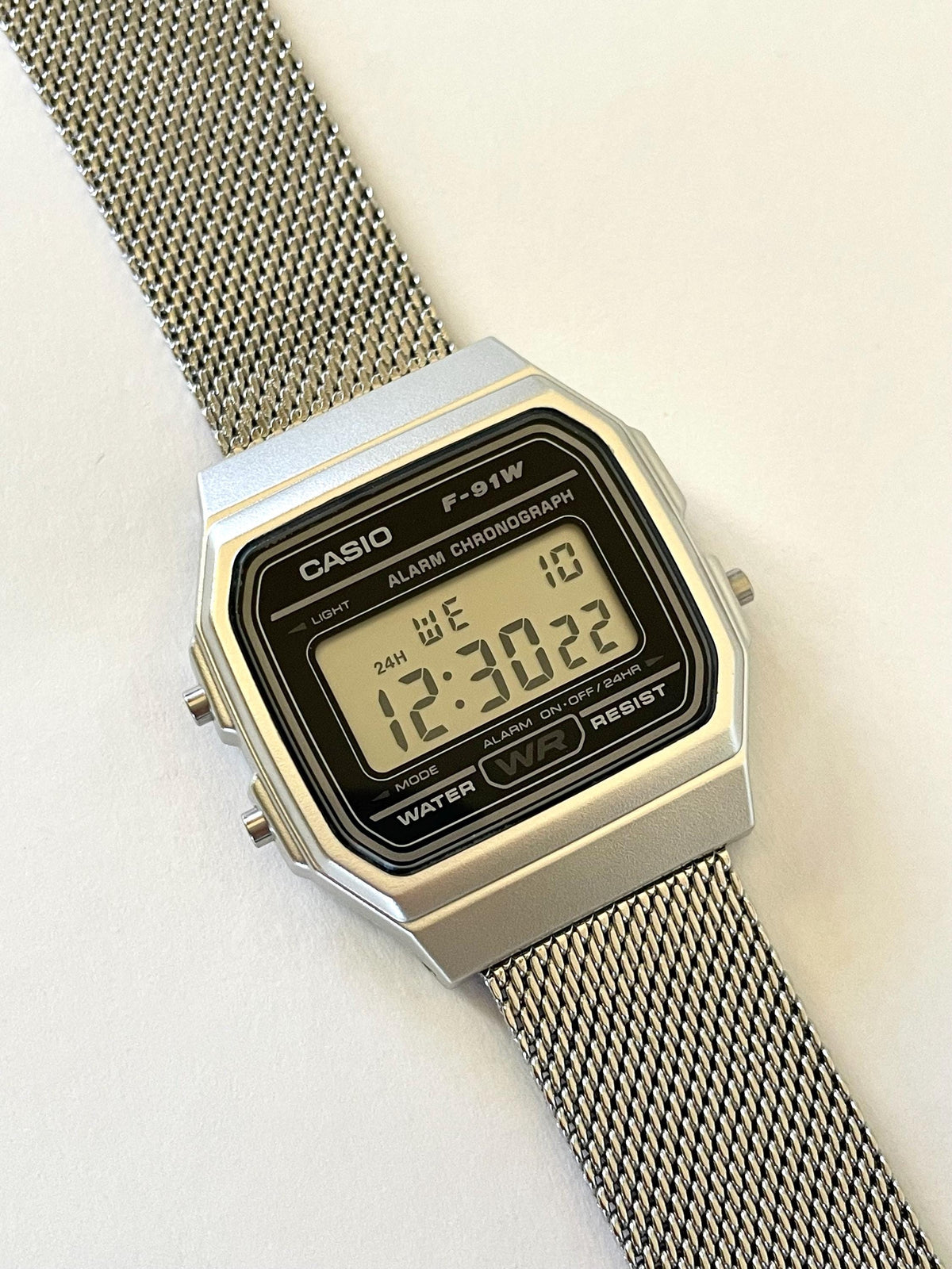 Custom Casio F91W Watch, Silver, Silver Metal Band