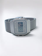 Custom Casio F91W Watch, White, Silver Metal Band