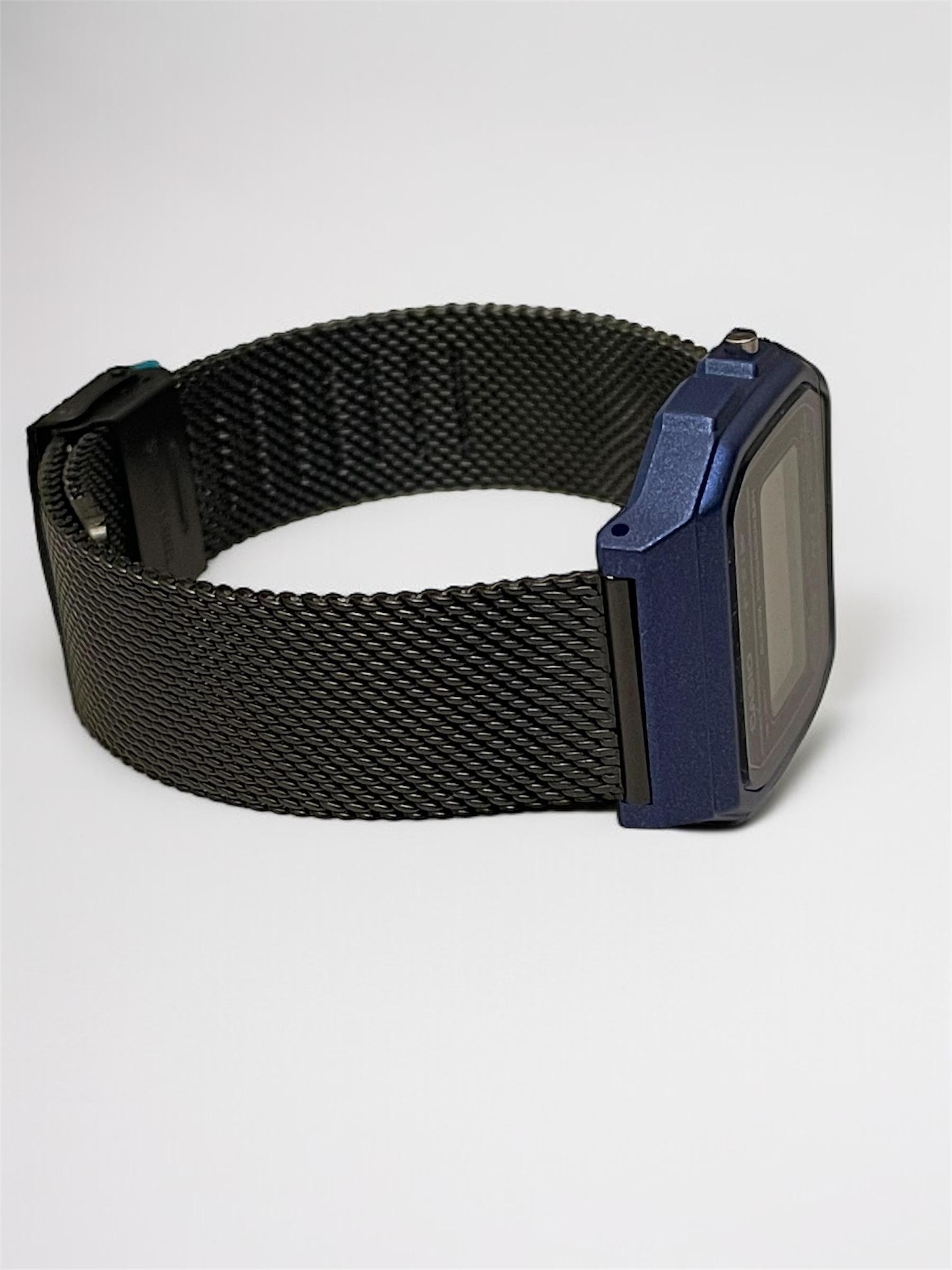 Custom Casio F91W Watch, Blue, Black Metal Band