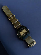 Custom Casio F91W Watch, Black, Army Green Nylon Strap