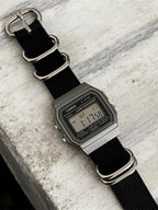 Custom Casio F91W Watch, Dark Silver, Black Nylon Strap