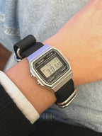Custom Casio F91W Watch, Silver, Black NATO Strap