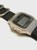 Custom Casio F91W Watch, Silver, Black NATO Strap