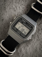 Custom Casio F91W Watch, Dark Silver, Black Nylon Strap