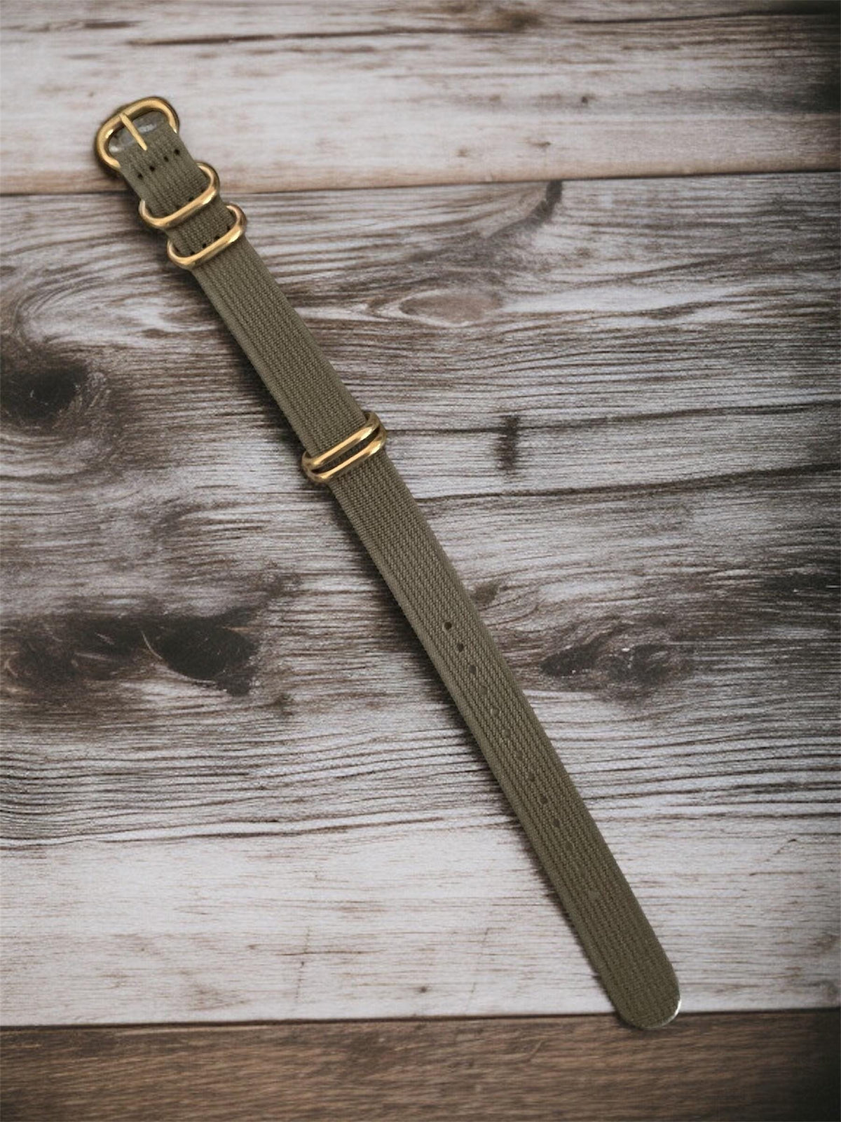 Green NATO Nylon Strap, Gold Buckle