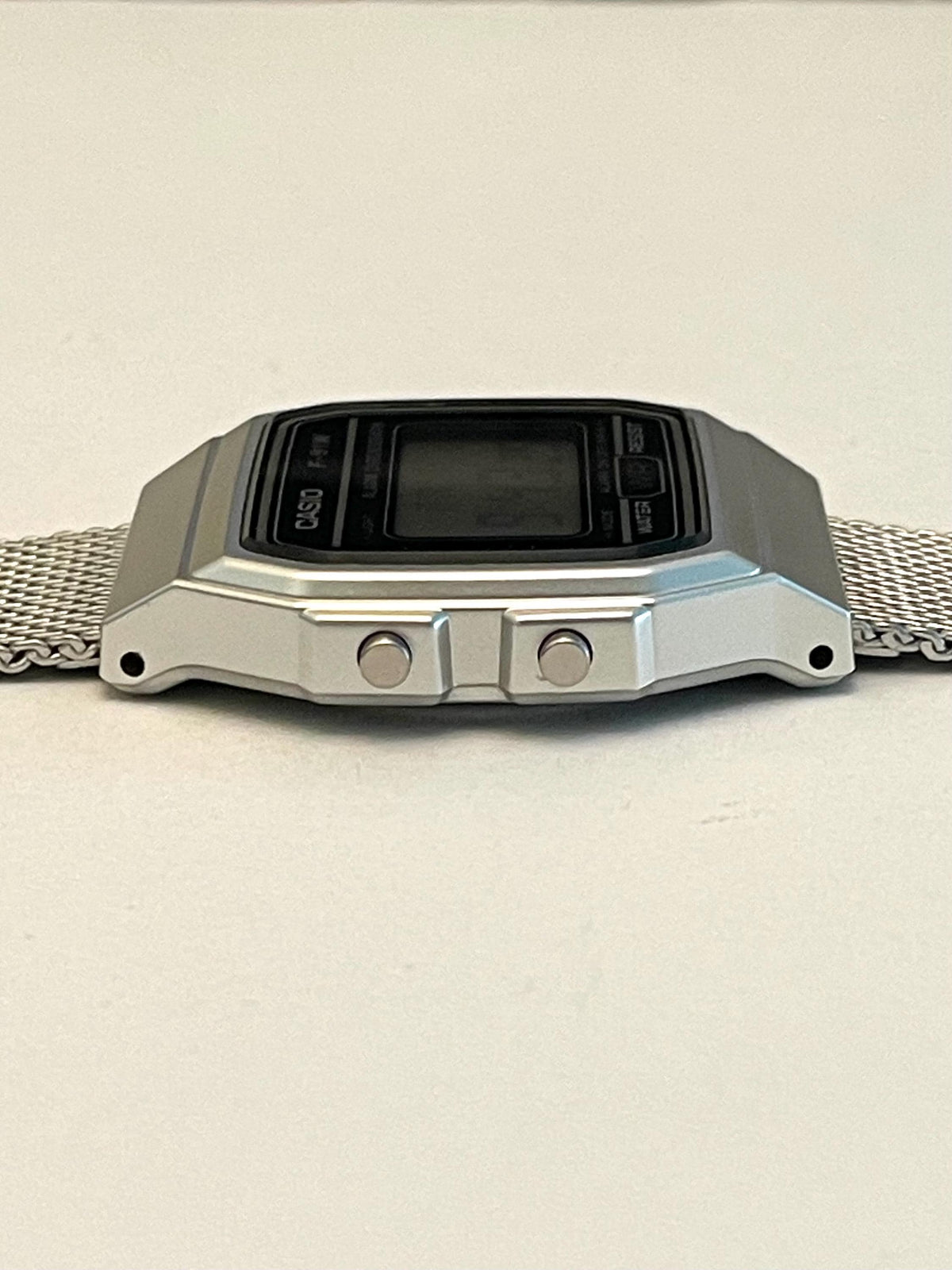 Custom Casio F91W Watch, Silver, Silver Metal Band