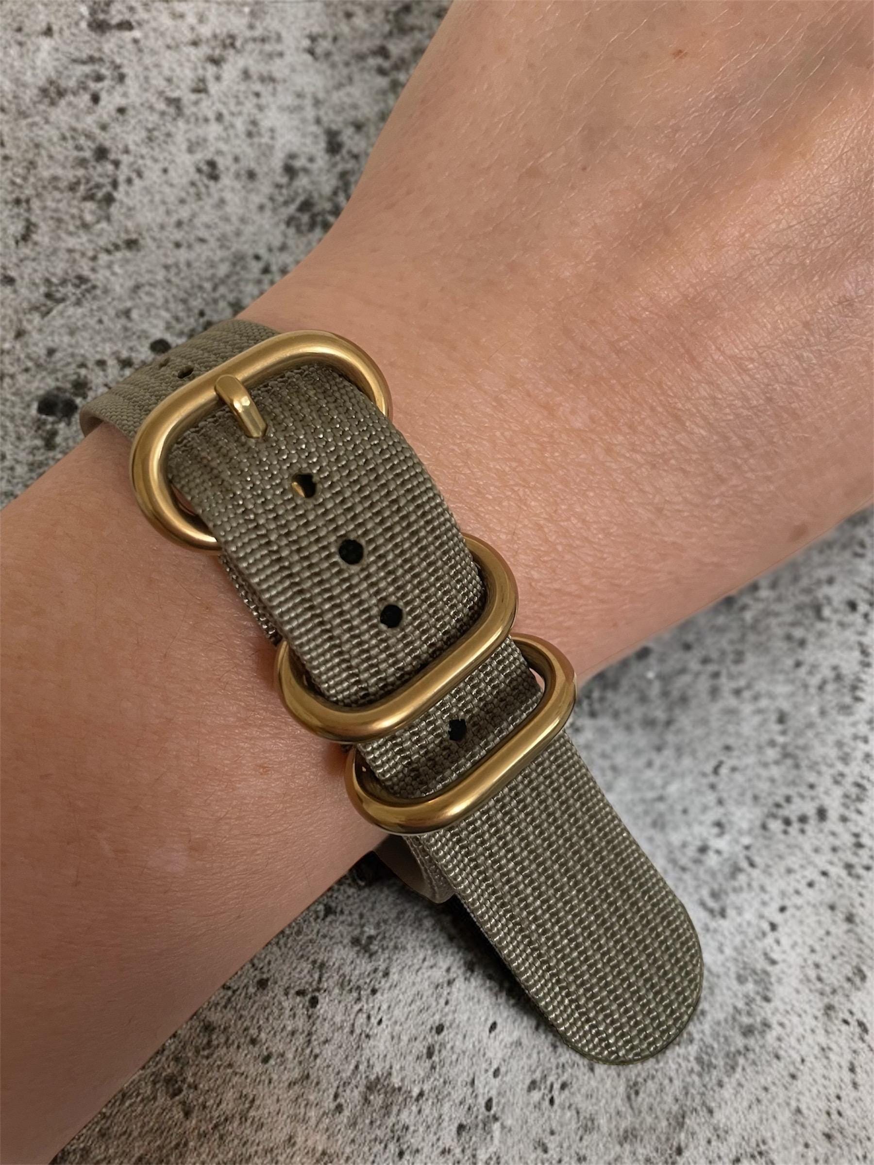 Green NATO Nylon Strap, Gold Buckle