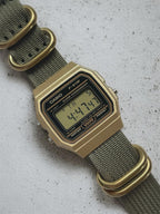 Custom Casio F91W Watch, Gold, Army Green NATO Strap