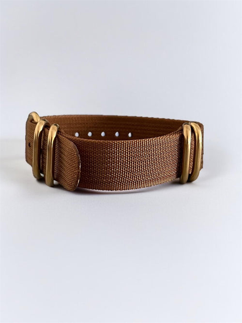 Brown NATO Strap, Gold Buckle