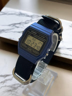 Custom Casio F91W Watch, Blue, Black NATO Strap