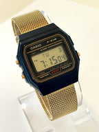 Custom Casio F91W, Black, Gold Metal Band