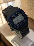 Custom Casio F91W Watch, Black, Black Metal Band