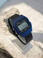 Custom Casio F91W Watch, Blue, Black Metal Band