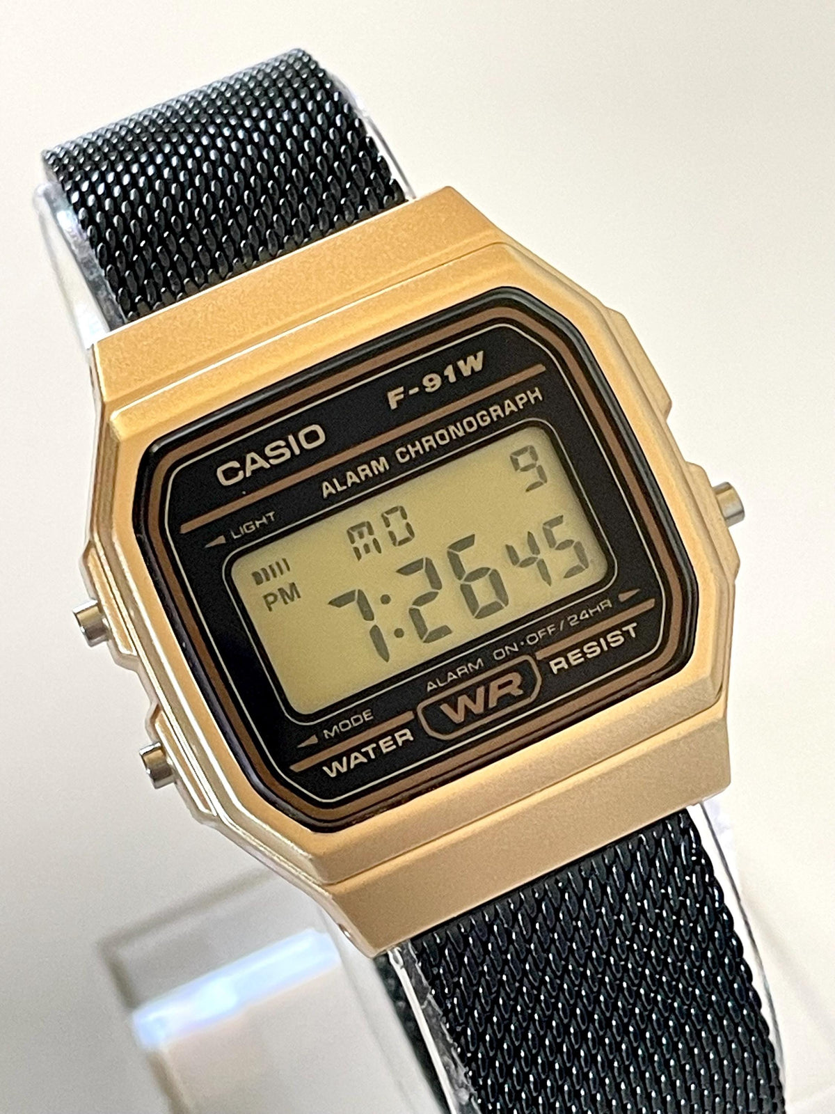 Custom Casio F91W Watch, Gold, Black Metal Band