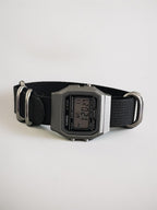 Custom Casio F91W Watch, Dark Silver, Black Nylon Strap