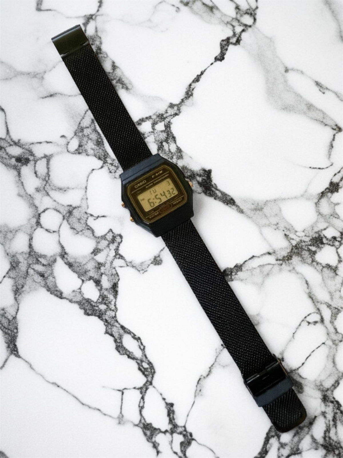 Custom Casio F91W Watch, Black, Black Metal Band