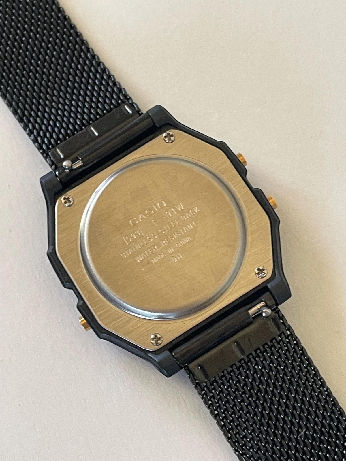 Custom Casio F91W Watch, Black, Black Metal Band