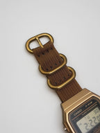 Custom Casio F91W Watch, Gold, Brown NATO Strap
