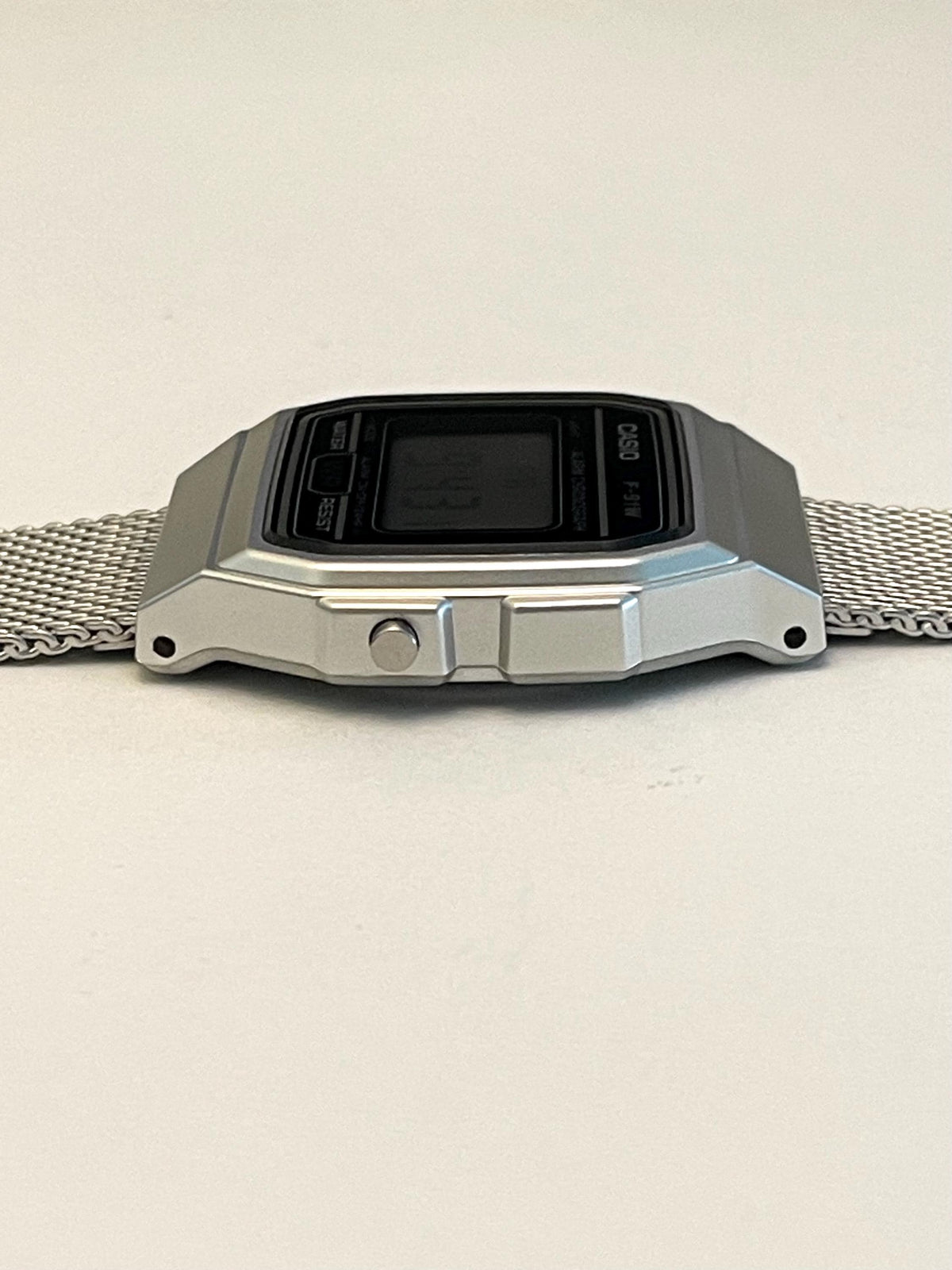 Custom Casio F91W Watch, Silver, Silver Metal Band
