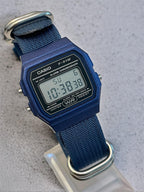 Custom Casio F91W Watch, Blue, Blue NATO Strap