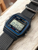 Custom Casio F91W Watch, Black, Gray Strap