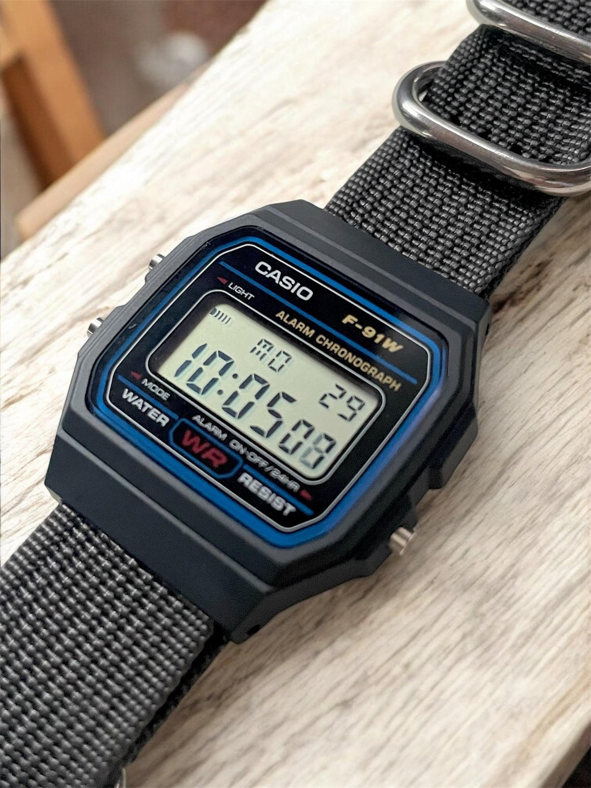 Custom Casio F91W Watch, Black, Gray Strap