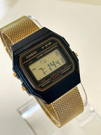 Custom Casio F91W, Black, Gold Metal Band